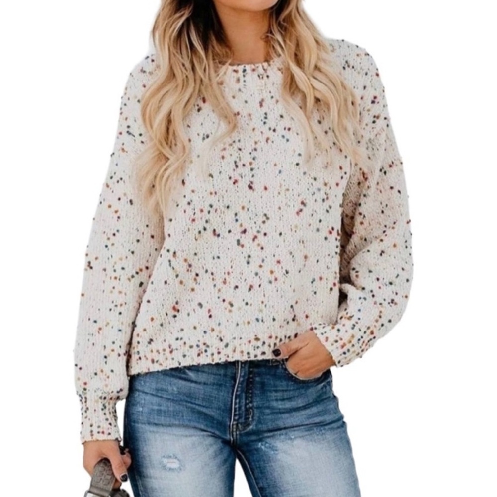 Seven 7 Women’s Ivory Multicolor Cozy Confetti Long Sleeve Sweater Sz S